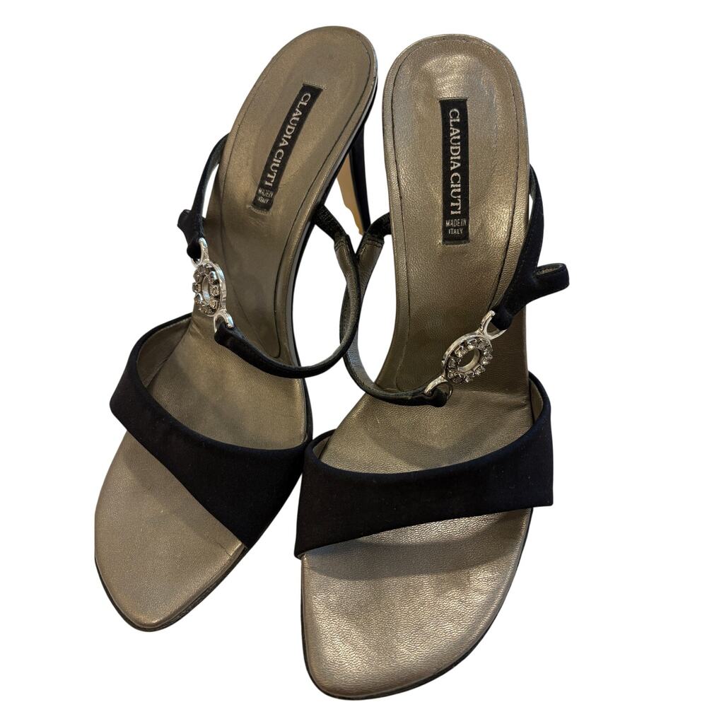 Claudia Ciuti 2 Strap Slide On Heel W Rhinestone  Size 9
